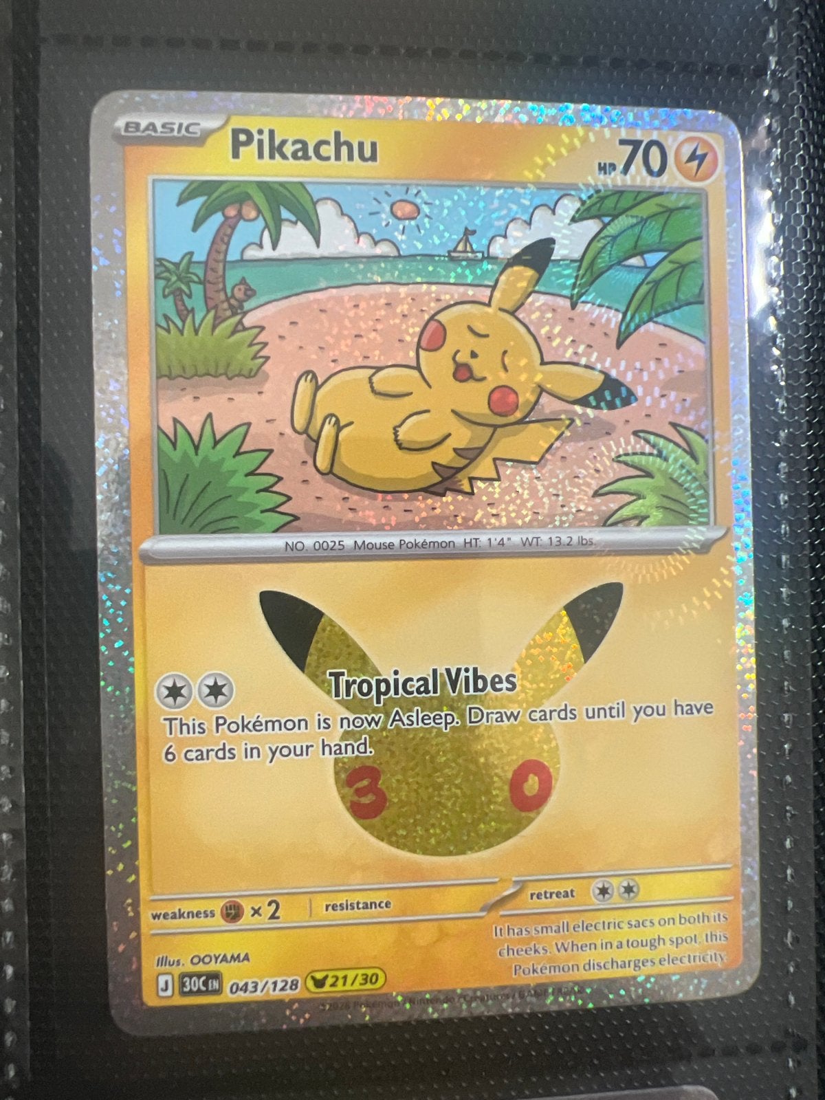 Pikachu Tropical Vibes Pokémon Kaart (Foil), Hobby en Vrije tijd, Ophalen of Verzenden, Zo goed als nieuw, Losse kaart, Foil