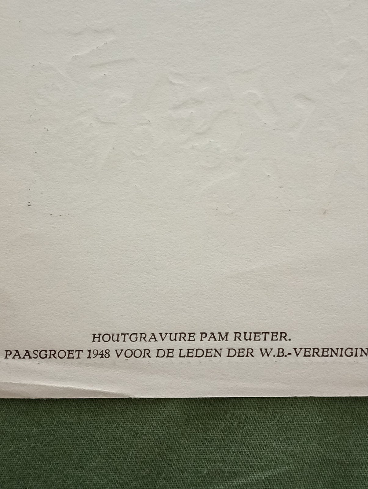 Pam Rueter Houtgravure 1948, Ophalen of Verzenden, Gelezen