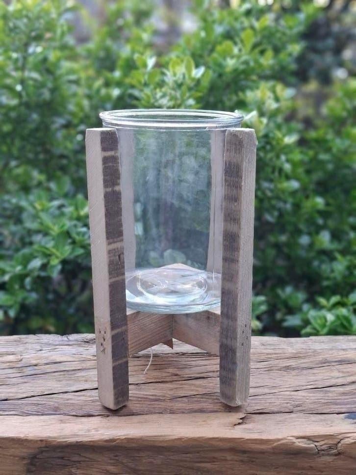 Lantaarn hout Tuinlantaarn H25 Windlicht Boho Lantern Nieyw, 25 tot 50 cm, Beige, Nieuw, Ophalen of Verzenden