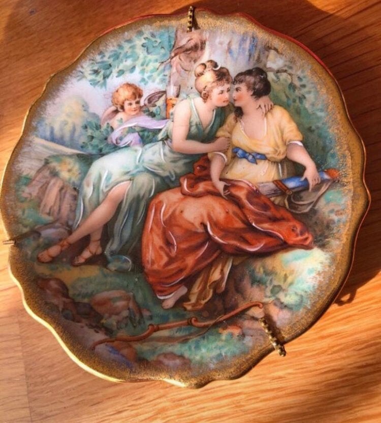 Limoges Porselein  Uniek Bordje Dames Cherubijn Gouden Rand, Ophalen of Verzenden, Zo goed als nieuw, Porselein, Overige typen