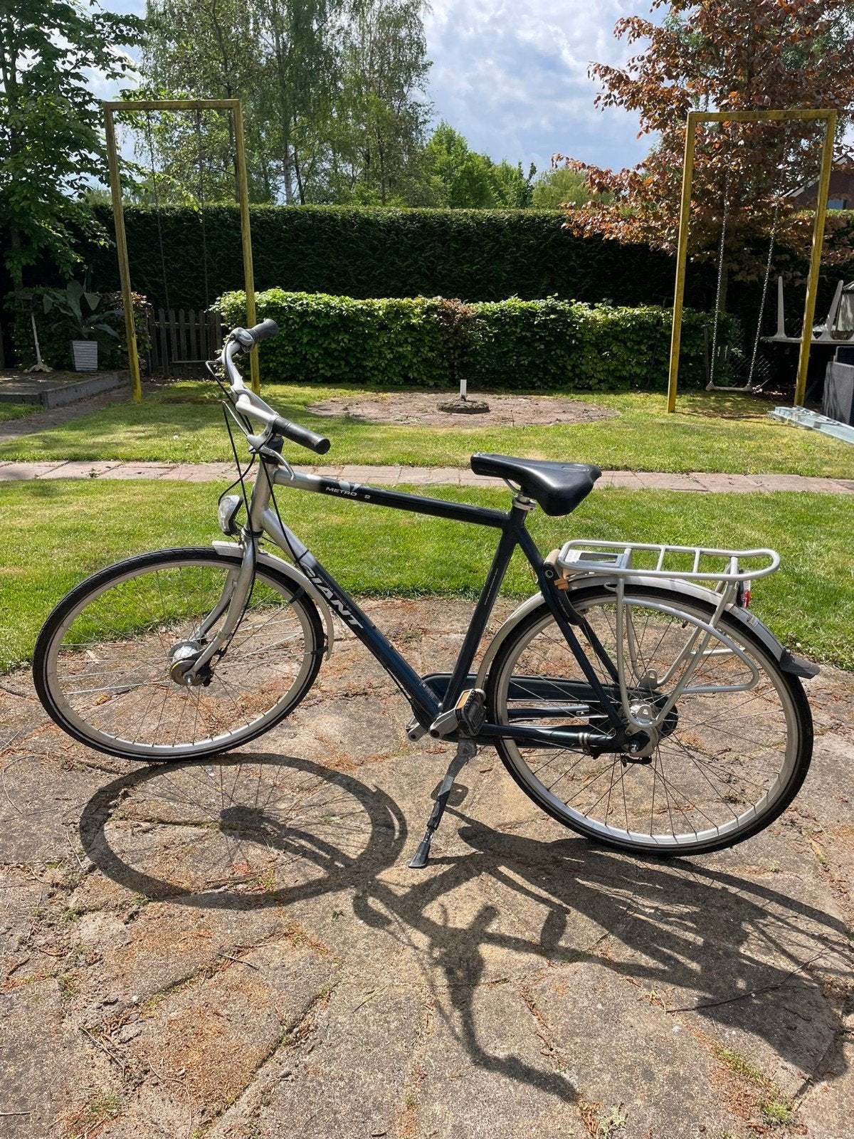 Herenfiets giant zilver en blauw 28 inch, Ophalen, Gebruikt, Giant