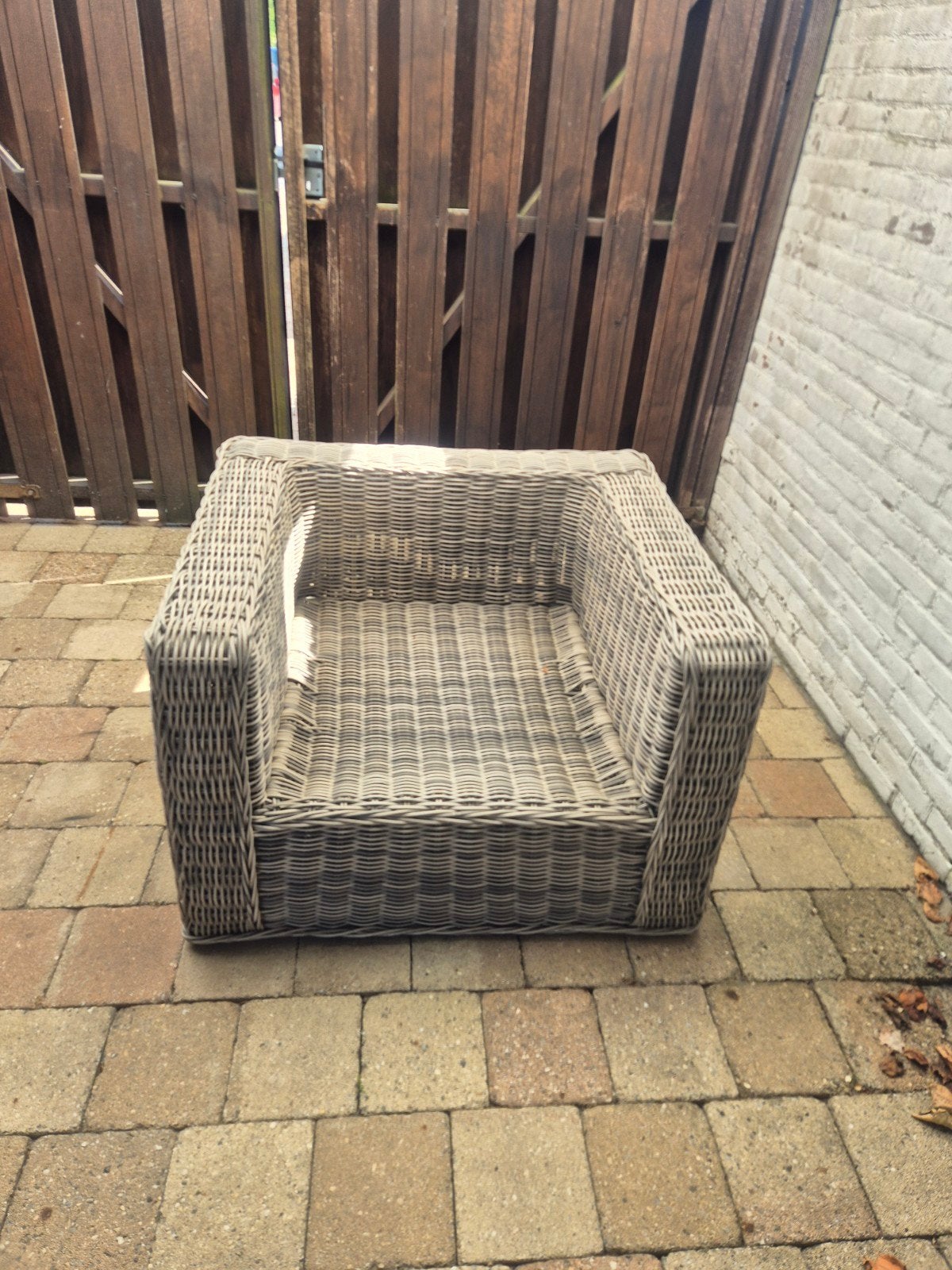 Wicker tuinstoel met voetenbank - Grijs, Ophalen, Gebruikt, Wicker