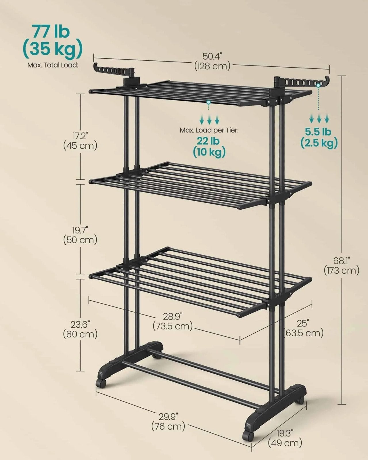 Nieuwe Wasrek - Opvouwbaar en Verrijdbaar, Ophalen, Overige typen, 95 cm of meer, Nieuw