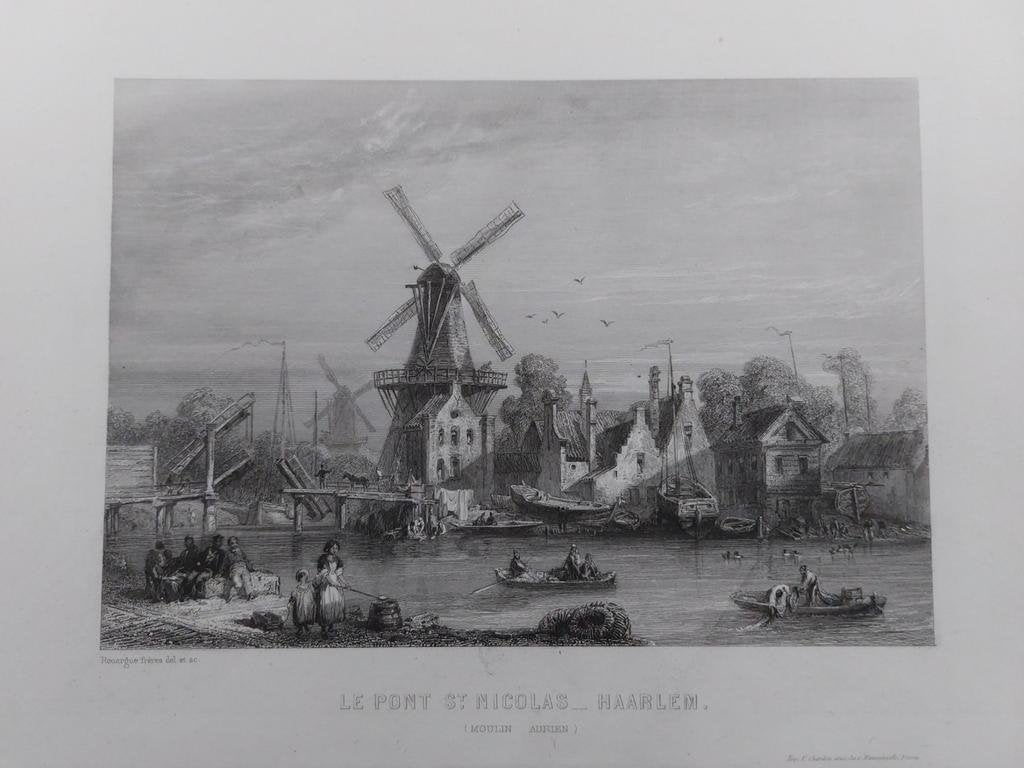 1 / Le Pont St. Nicolas Haarlem gravure uit 1857, Antiek en Kunst, Kunst | Etsen en Gravures, Ophalen of Verzenden