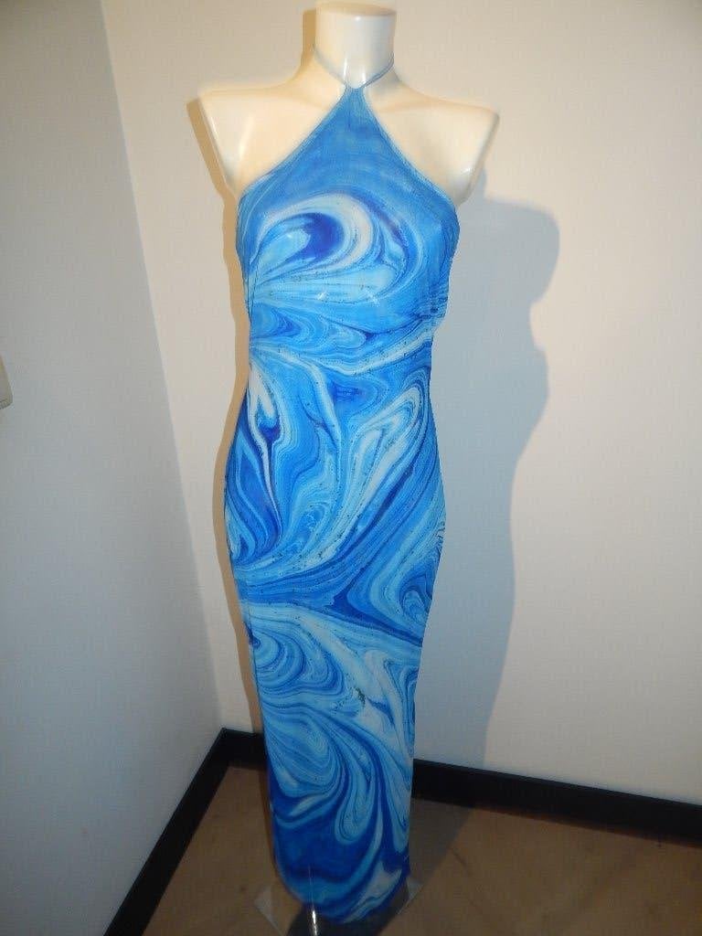 Farai London zomerse maxi jurk halter blauw motief L