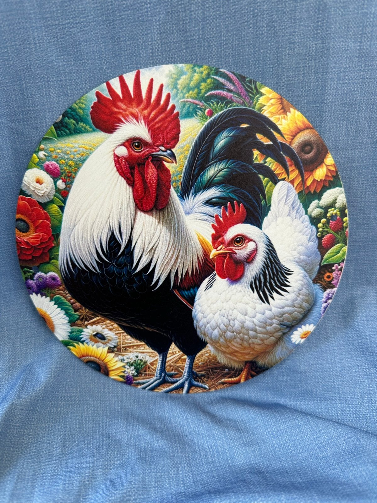 Mooi metalen wandbord: Haan en kip op nest, Metaal, Meerkleurig, Nieuw, Ophalen of Verzenden