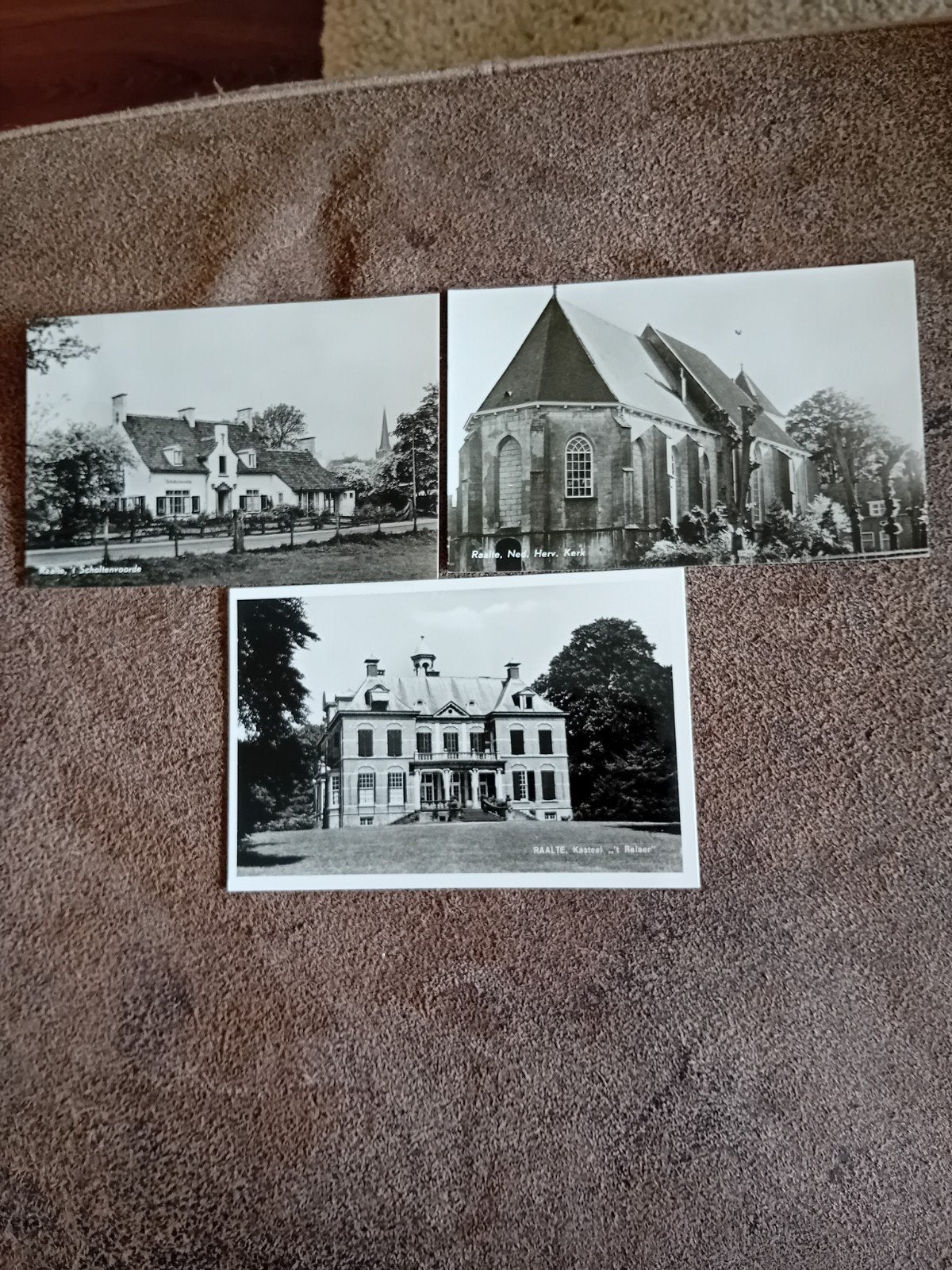 3 Oude Ansichtkaarten Raalte - Kasteel, Kerk, Scholtenvoorde, Verzamelen, Ophalen of Verzenden, 1940 tot 1960, Ongelopen, Overijssel