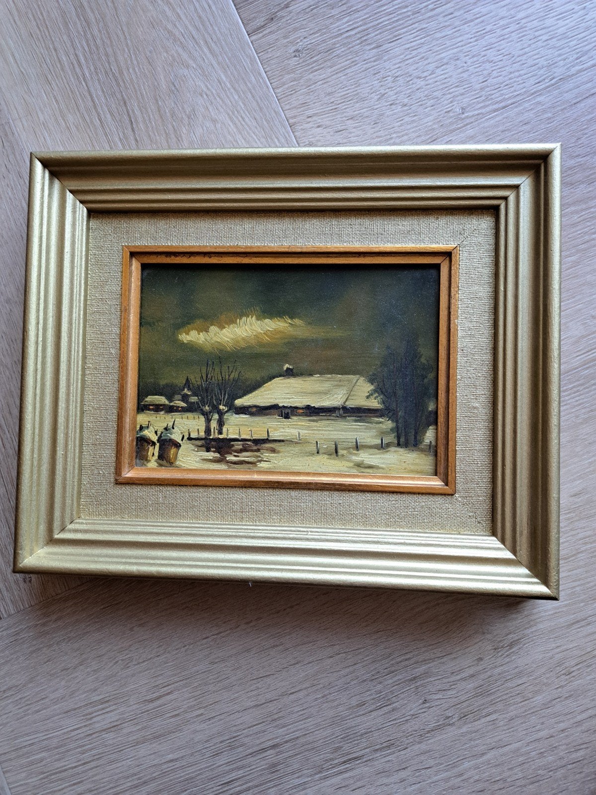 SCHILDERIJ BOERDERIJ BIJ NACHT SNEEUW ZGAN, Antiek en Kunst, Ophalen of Verzenden