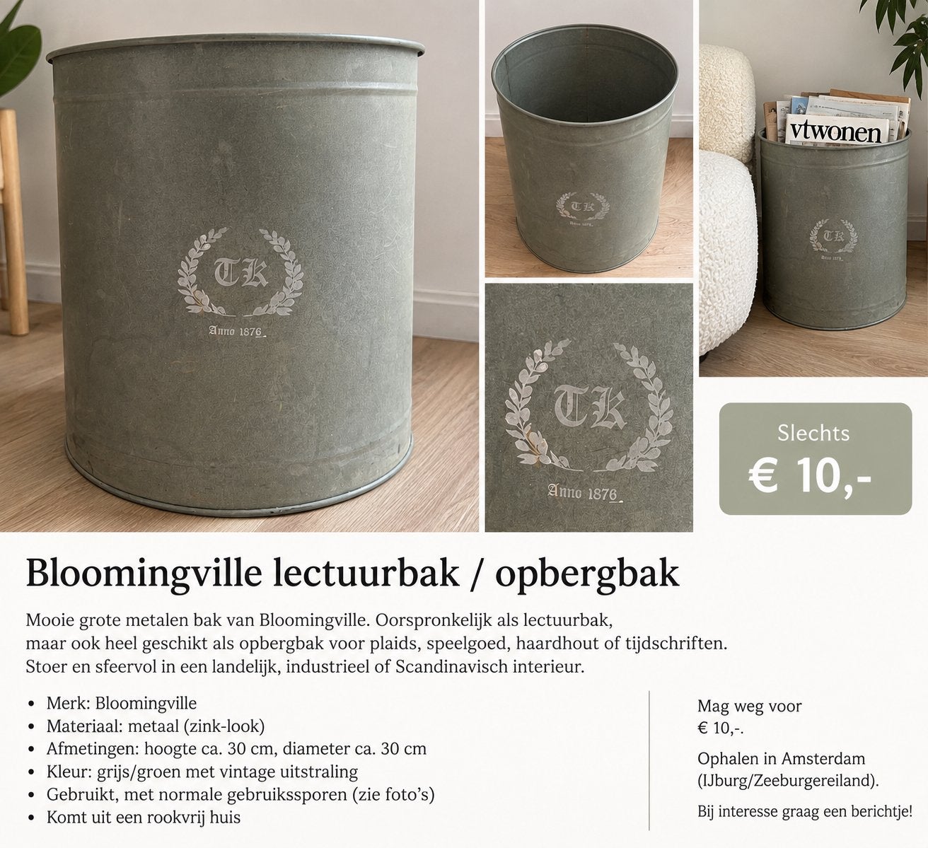 Bloomingville metalen lectuurbak / opbergbak, Gebruikt, Metaal, Lectuurbak, Ophalen of Verzenden