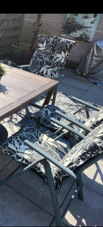 4 tuinkussens stoel hoog zwart wit, Tuin en Terras, Ophalen