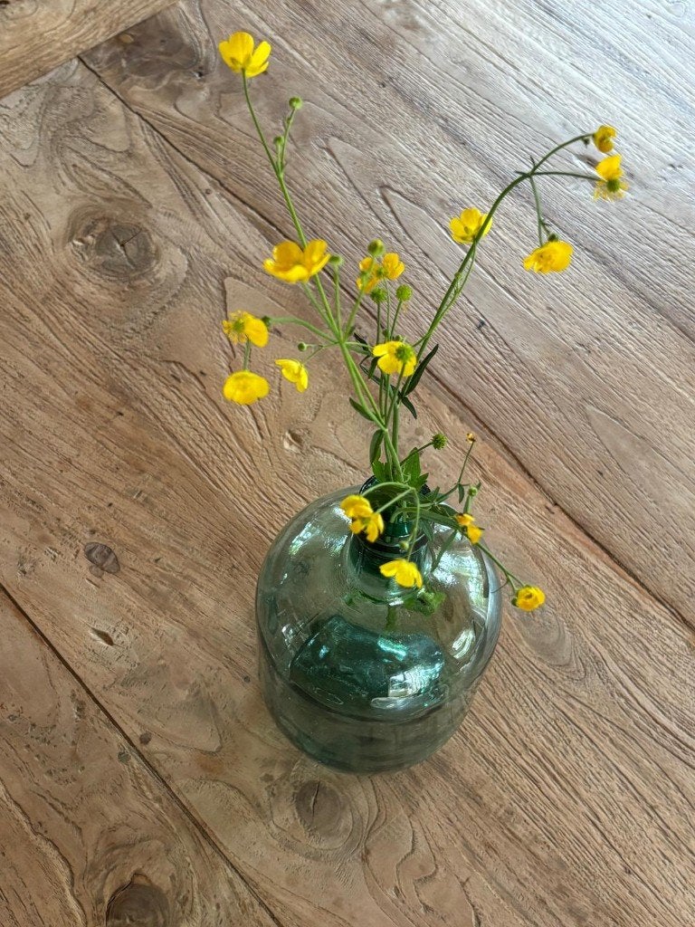 Prachtige Vintage Groene Wijnfles / Bloemenvaas (30 cm), Huis en Inrichting, 30 cm, Ophalen of Verzenden, Groen, Glas