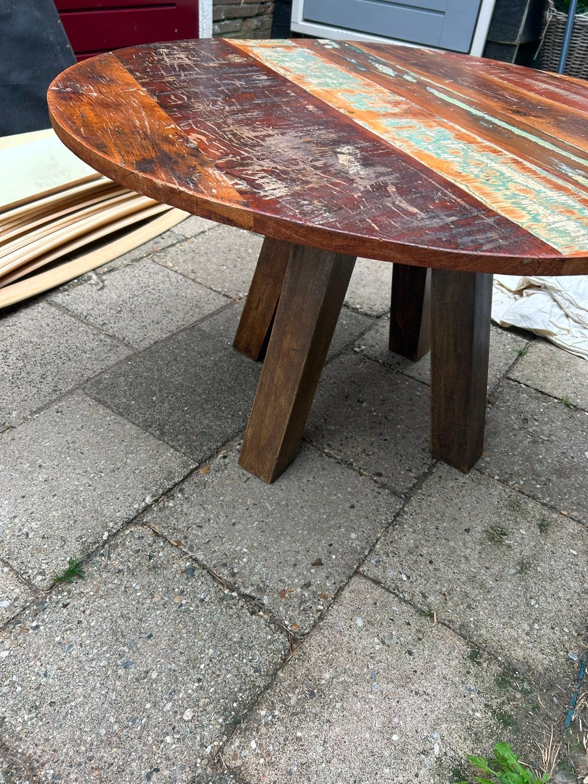 Vintage Houten Salontafel - Ibiza look, Ophalen, Gebruikt, Rond, 50 tot 100 cm