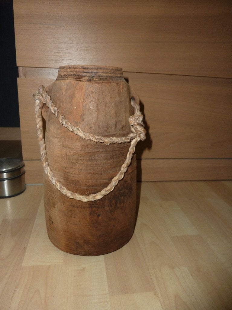 Nepalese kruik vaas pot stoer en sober landelijk, Huis en Inrichting, Woonaccessoires | Vazen, 31 cm, Gebruikt, Bruin, Ophalen of Verzenden