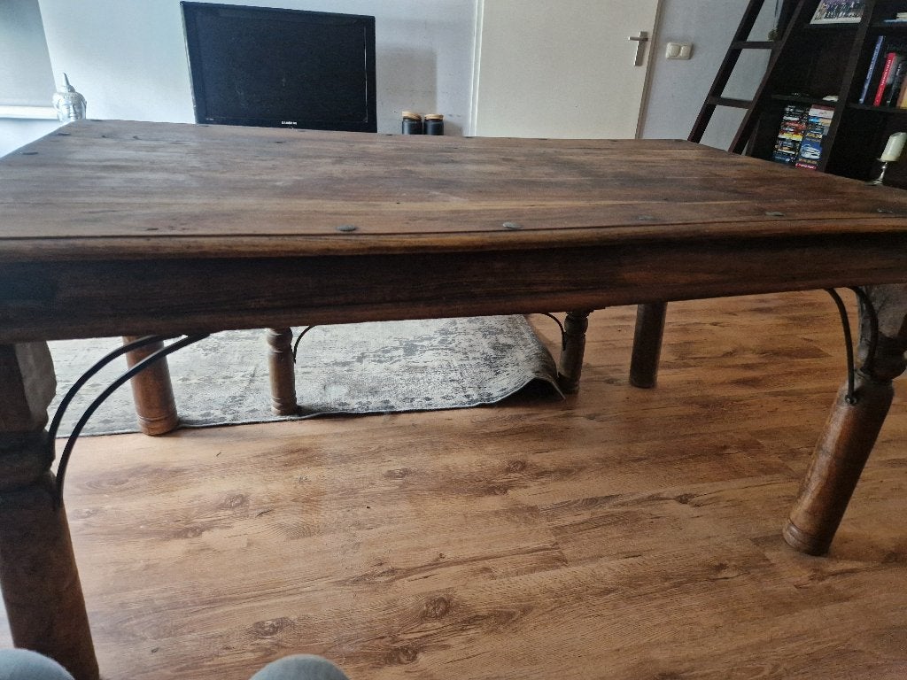 Landelijk eettafel en salontafel set, Ophalen, Gebruikt, 50 tot 100 cm, 150 tot 200 cm