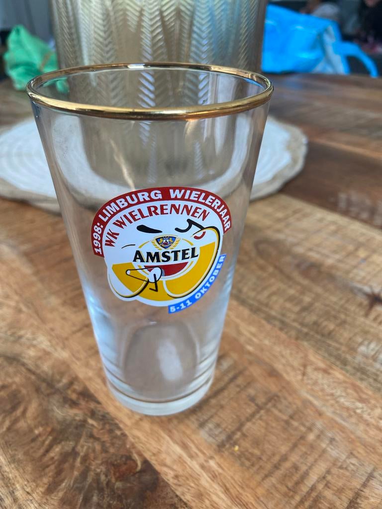 Amstel WK Wielrennen 1998 glas - Valkenburg, Verzamelen, Ophalen of Verzenden, Gebruikt, Bierglas
