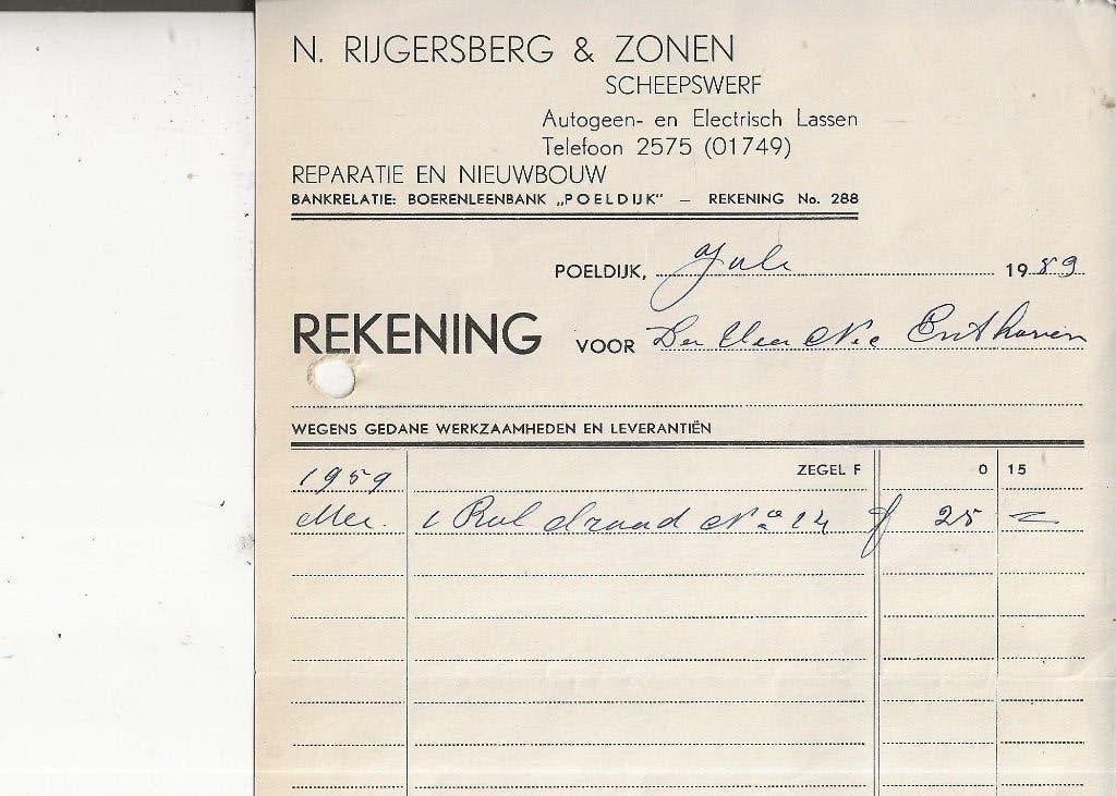 Poeldijk Scheepswerf Rijgersberg Nota voor Nic Enthoven, Verzamelen, Ansichtkaarten | Nederland, Ophalen of Verzenden, 1940 tot 1960