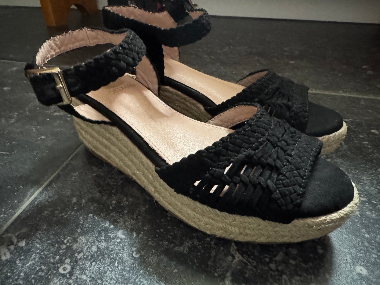 PS Poelman espadrilles met open teen maat 36, Ophalen of Verzenden, Zo goed als nieuw, Zwart, Espadrilles of Moccasins