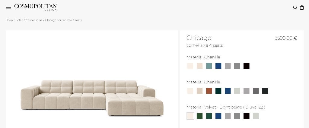 Cosmopolitan Chicago Hoekbank (separable into 3 parts), Ophalen, 250 tot 300 cm, Zo goed als nieuw, 150 cm of meer