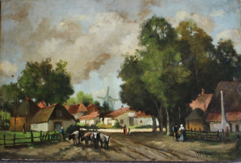 W. A. Gijzeman (1870-1920) fraaie olieverf op oud paneel., Paneel, Ophalen of Verzenden, Landschap, Olieverf