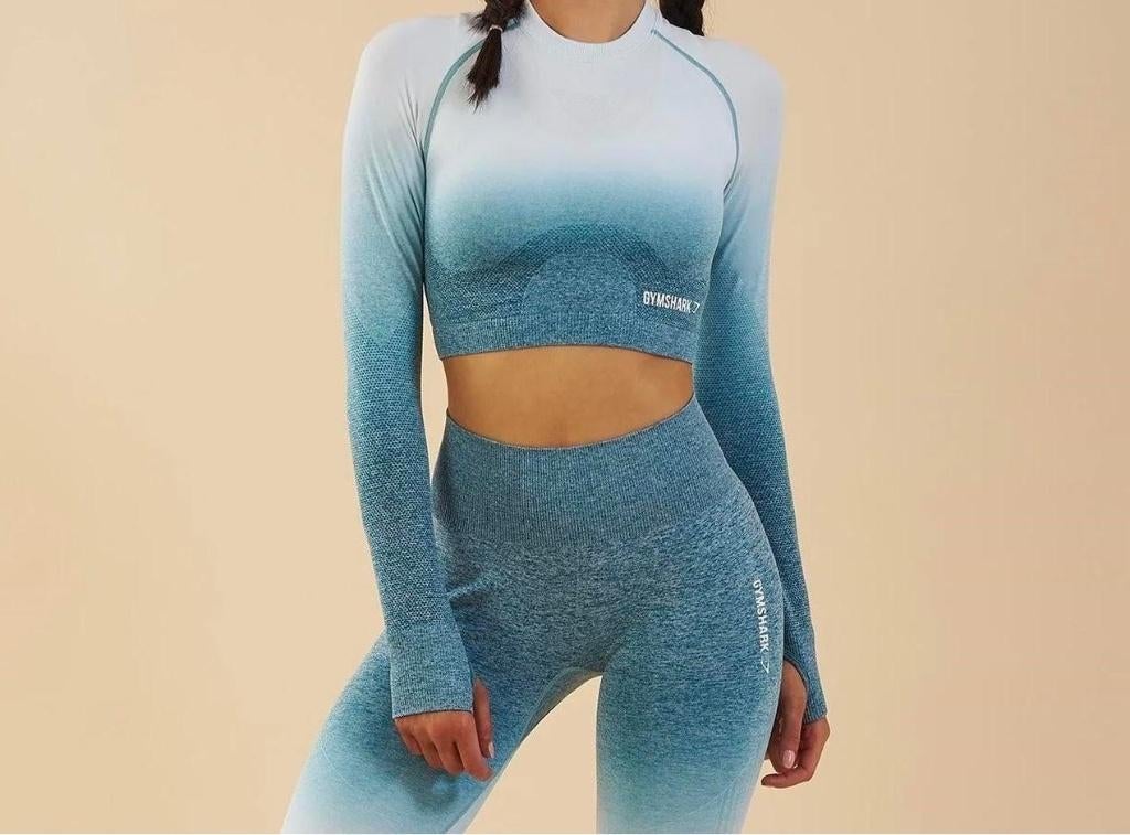 Deep Teal ombré seamless crop top & leggings (Gymshark), Overige kleuren, Ophalen of Verzenden, Maat 34 (XS) of kleiner, Gymshark