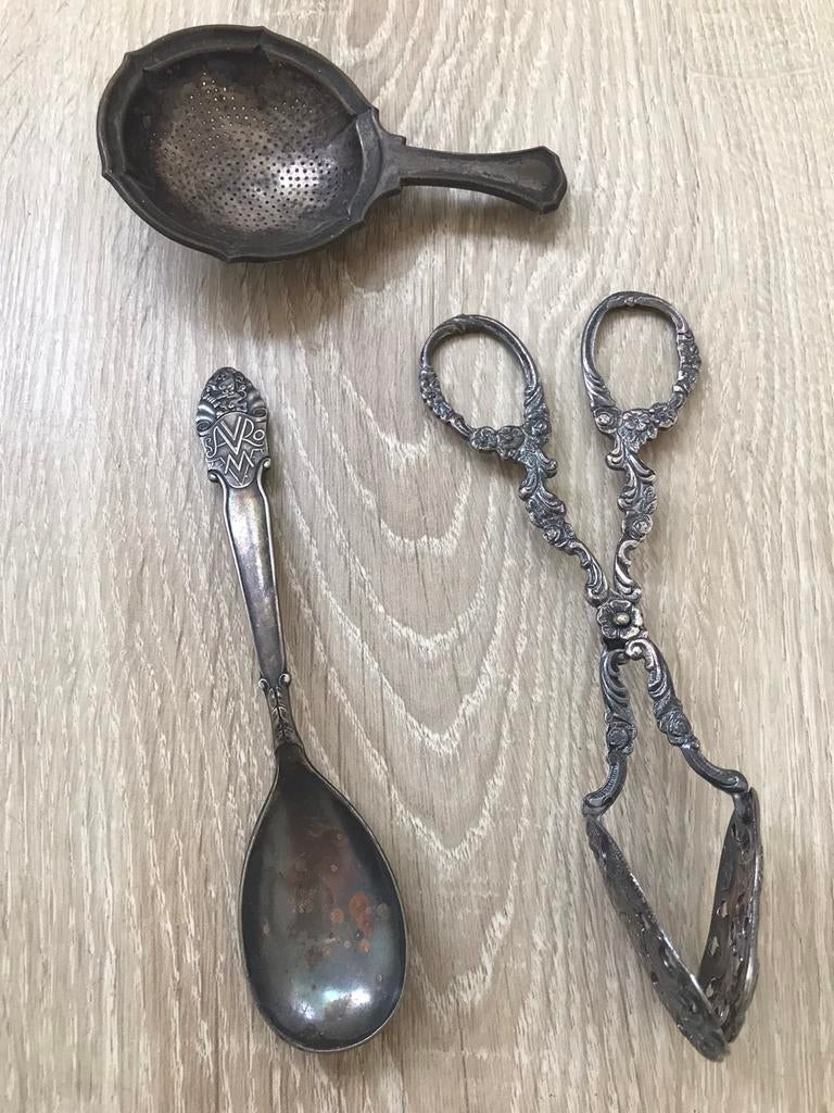 Theezeefje - vpro lepel - suikertang Art Deco zilver, Antiek en Kunst, Ophalen of Verzenden