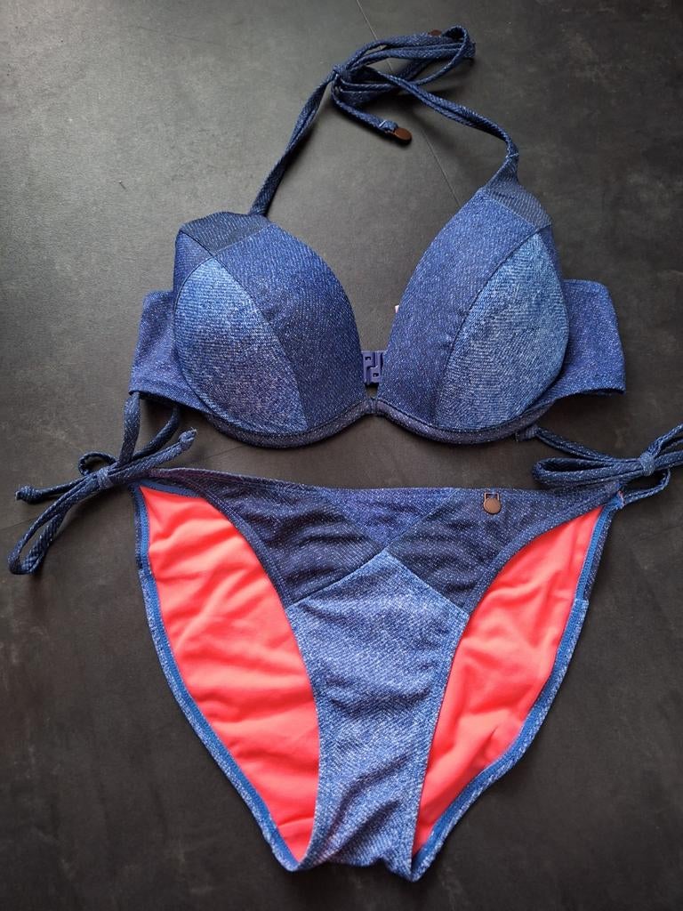 Hunkemöller Bikini Maat M - Denim Look met Neon Roze, Blauw, Ophalen of Verzenden, Bikini, Hunkemöller