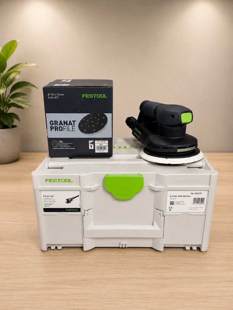 Festool ETS 150/5 Schuurmachine + GRATIS Granat Schuurpads, Doe-het-zelf en Verbouw, Gereedschap | Schuurmachines, Nieuw, Excentrische schuurmachine