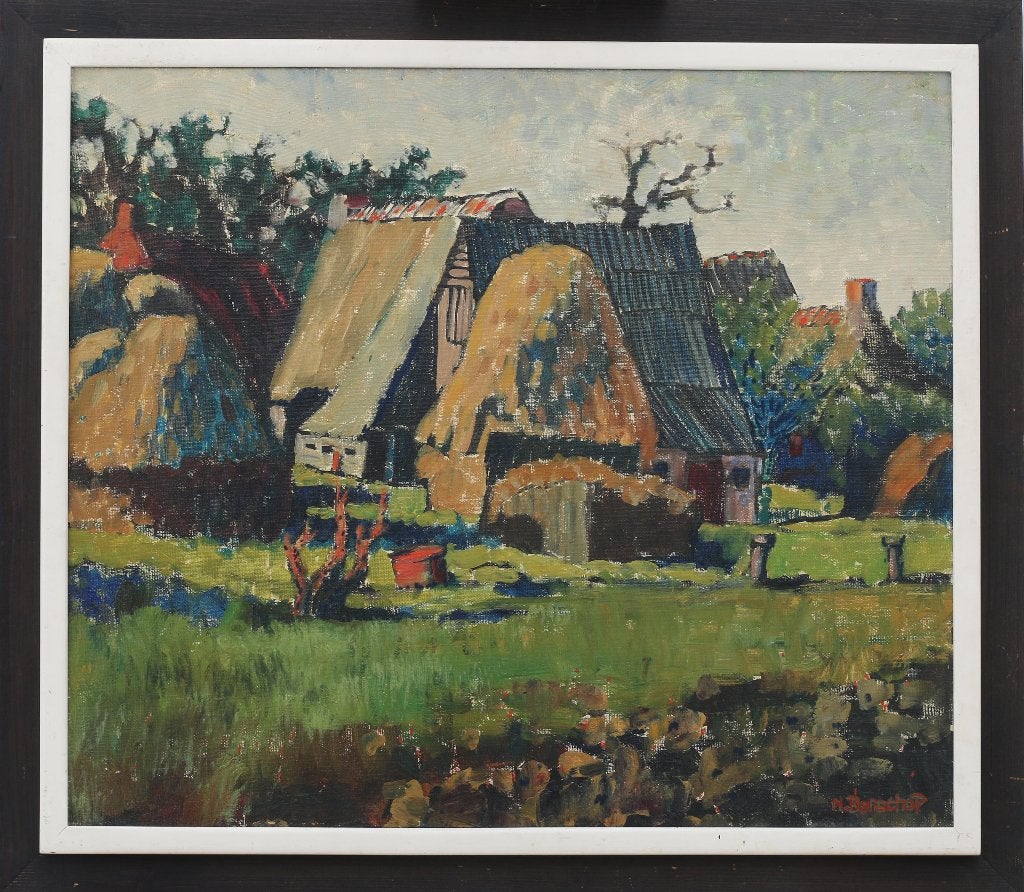 Drents landschap Hollandse schilderij Nico Beneschop ca 1960, Antiek en Kunst, Ophalen, Doek, Impressionistisch, Gesigneerd