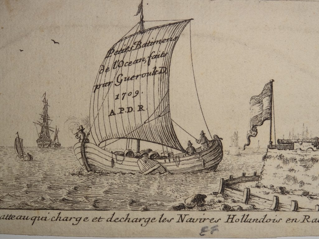 gravure boot grote oceaan, P.J. Gueroult du Pas, 1709, Ophalen of Verzenden, Origineel