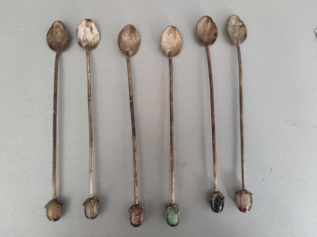 6 vintage theelepels met Edelstenen, Ophalen of Verzenden, Staal