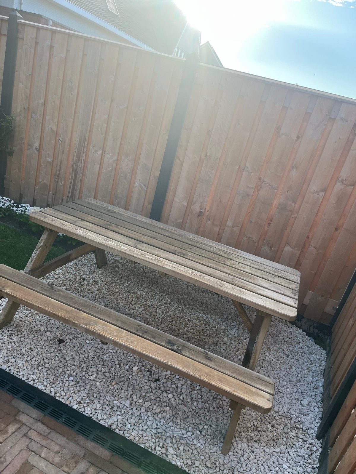 Houten picknicktafel 180 cm, Ophalen, Zo goed als nieuw, Rechthoekig, Hout