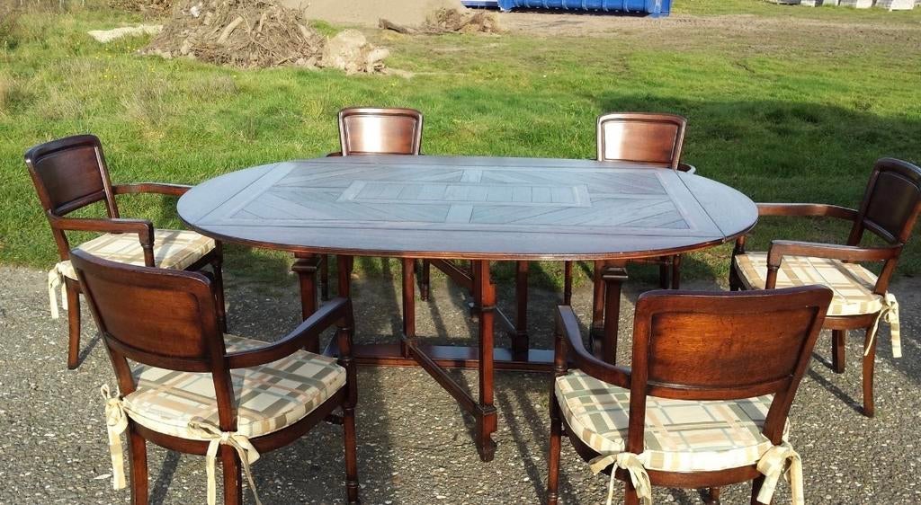 RAC eetkamertafel met 6 armstoelen, Ophalen