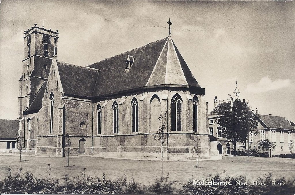 Middelharnis Ned Herv Kerk Oude Gelopen Ansichtkaart A2307, Ophalen of Verzenden, 1940 tot 1960, Gelopen