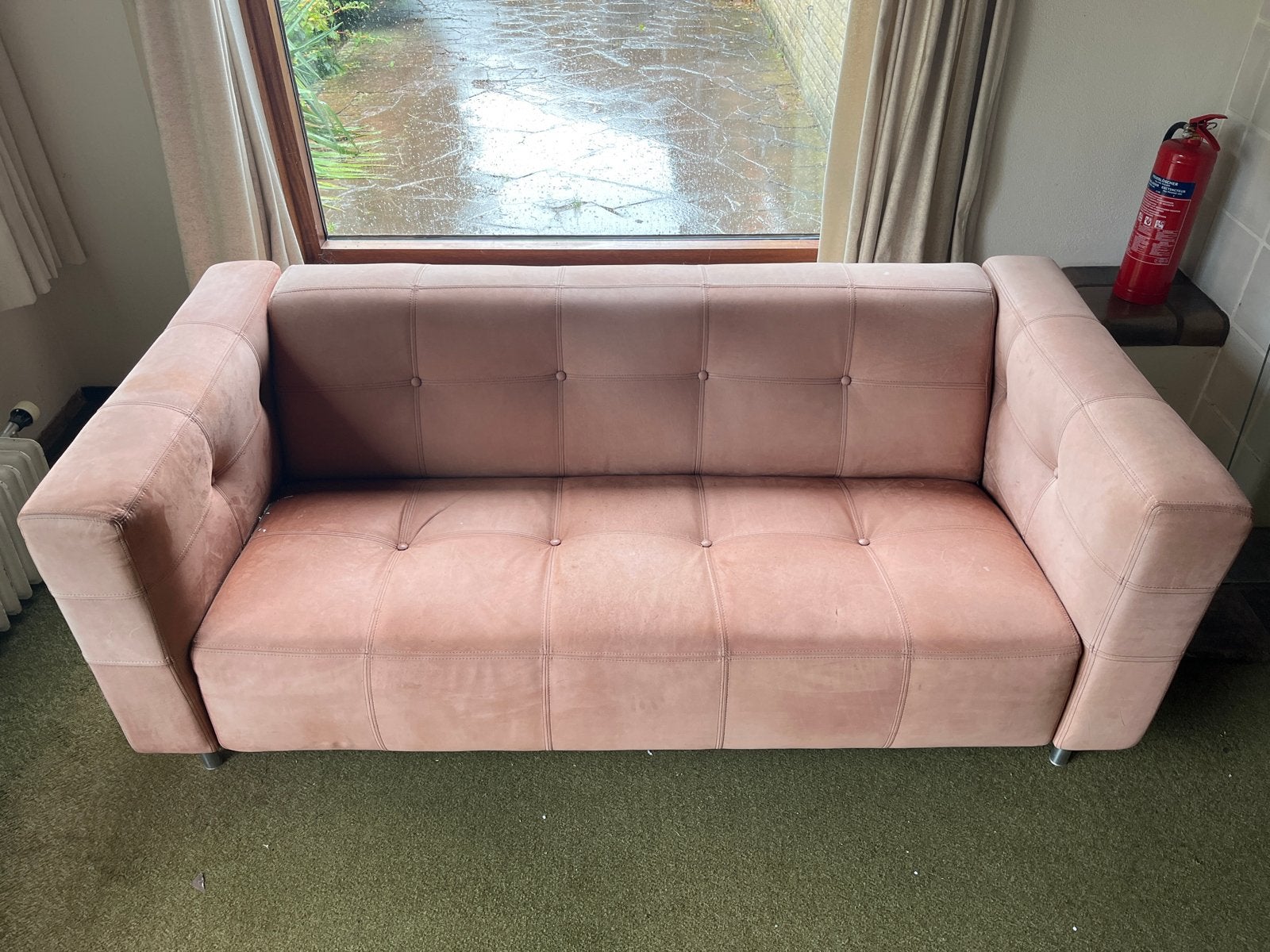 Roze 3-zitsbank nappa leer - Gebruikt, Huis en Inrichting, Ophalen, Gebruikt, 150 tot 200 cm, Driepersoons