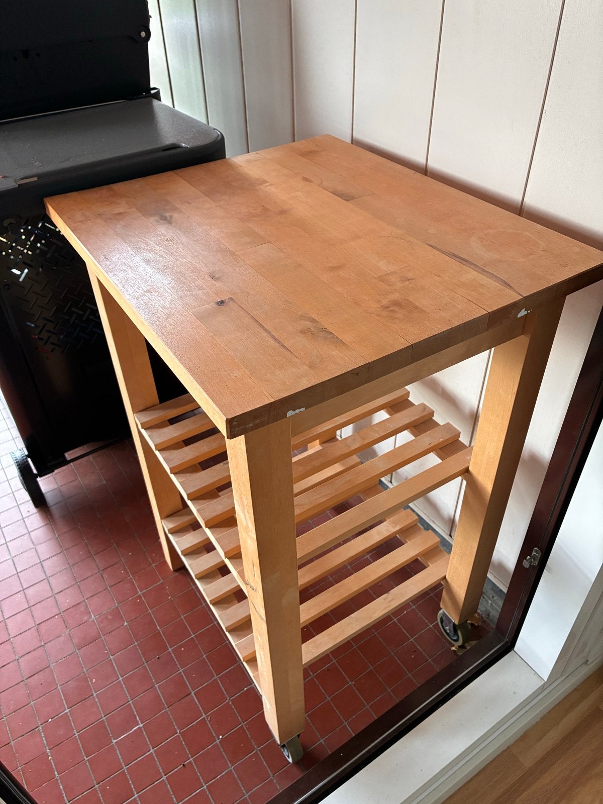 Houten keukentrolley met wielen, Huis en Inrichting, Ophalen, Gebruikt, Vierkant, Tot twee personen
