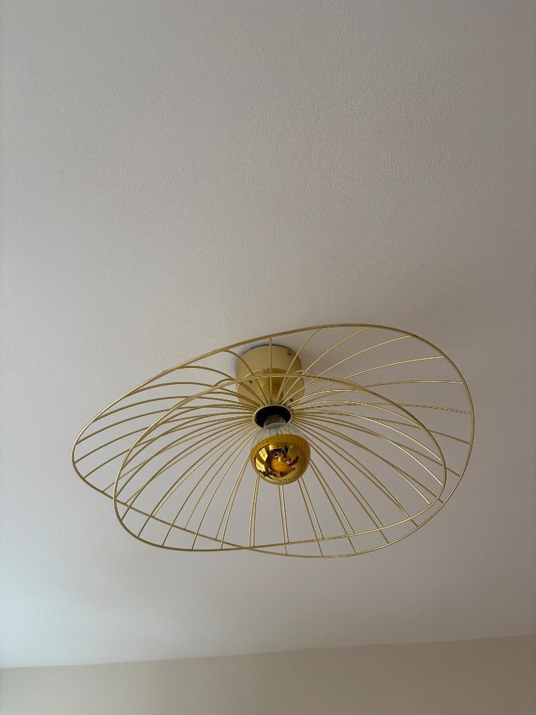 Gouden draadlamp / plafondlamp / plafonnière, Ophalen, Zo goed als nieuw, Metaal, E27 (groot)