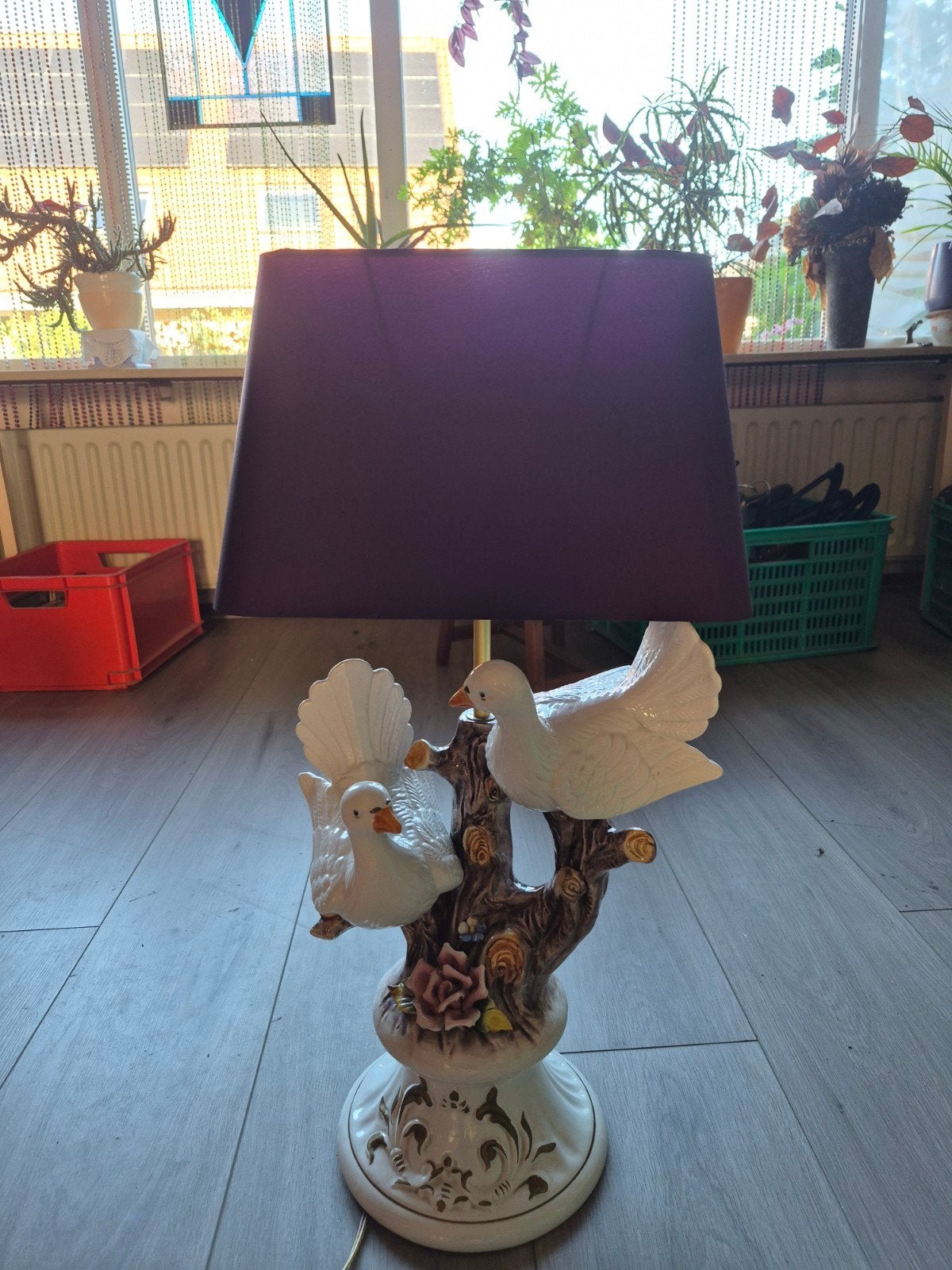 Prachtige vintage tafellamp met sierlijke ganzen, Ophalen, Gebruikt, Keramiek, Vintage