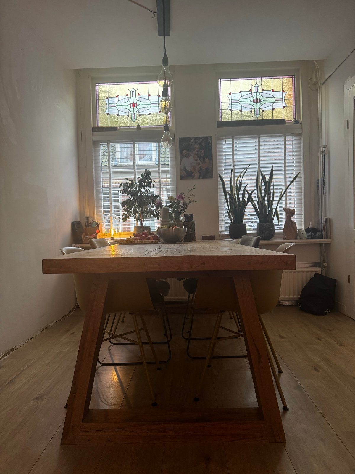 Massief eiken eettafel voor 6-8 personen, Ophalen, Gebruikt, 100 tot 150 cm, Eikenhout