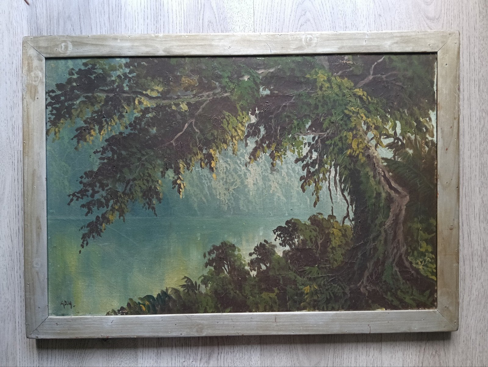 Telaga Warna (Het gekleurde meer) Java Indonesie - 1930, Antiek en Kunst, Doek, Impressionistisch, Ophalen of Verzenden, Landschap