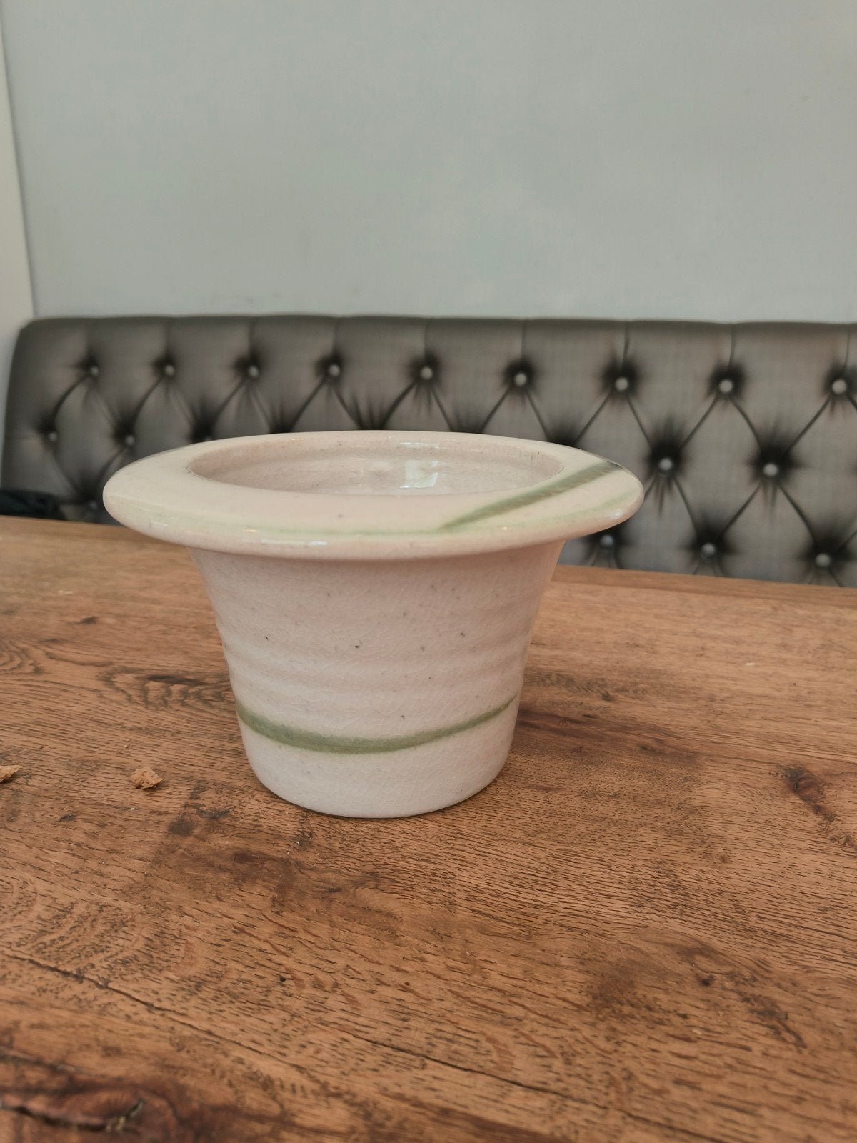 Vintage Mobach Aardewerk Bloempot - Crème met Groene Band, Antiek en Kunst, Antiek | Keramiek en Aardewerk, Ophalen of Verzenden