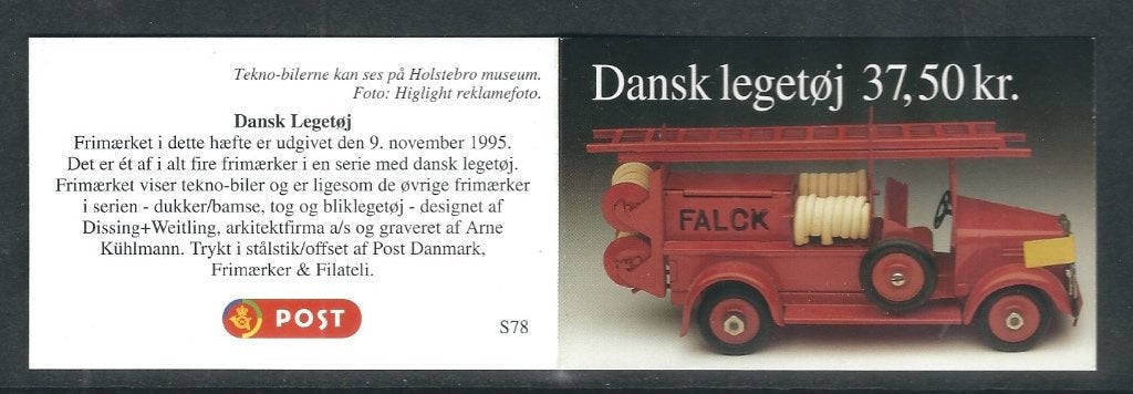 Denemarken HS78 Brandweer auto speelgoed post boekje 1996, Ophalen of Verzenden, Postfris, Auto's