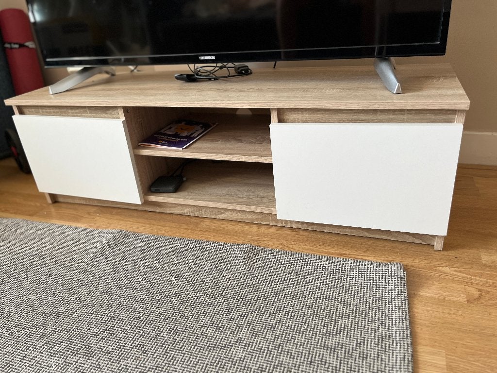 TV Cabinet - Oak & White, Ophalen, Tv, tv cabinet, tv bench, ikea, tv meubel, 100 tot 150 cm, Minder dan 100 cm