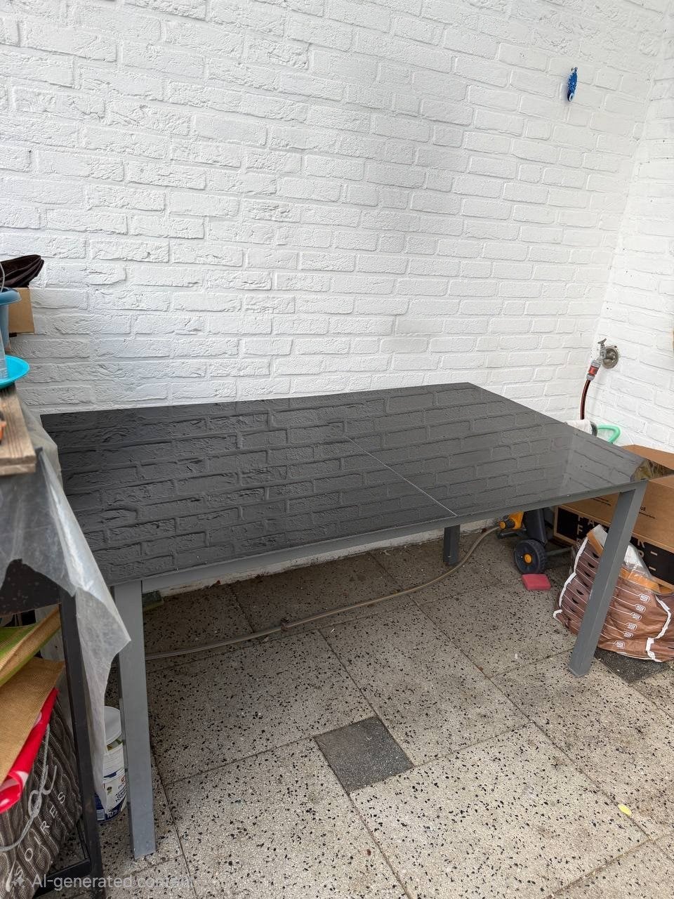 Tuintafel met donkergrijs blad, Ophalen, Gebruikt, Rechthoekig, Metaal