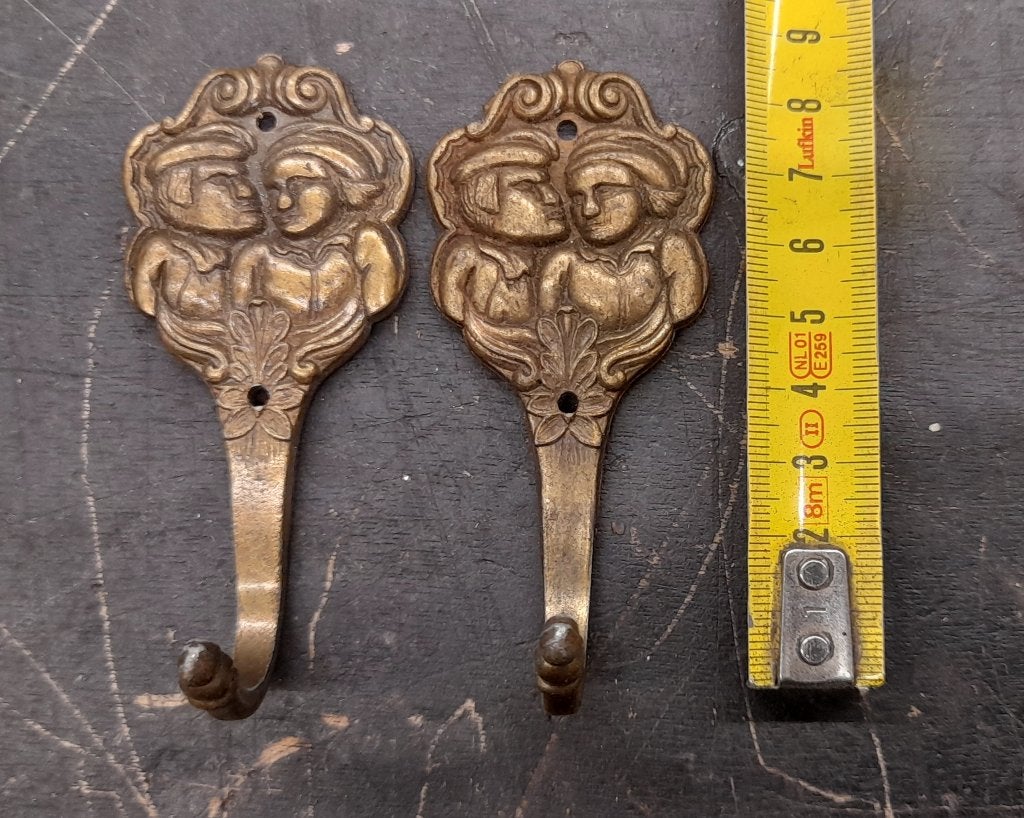 Brocante 2x kapstok haakje messing, Antiek en Kunst, Ophalen of Verzenden