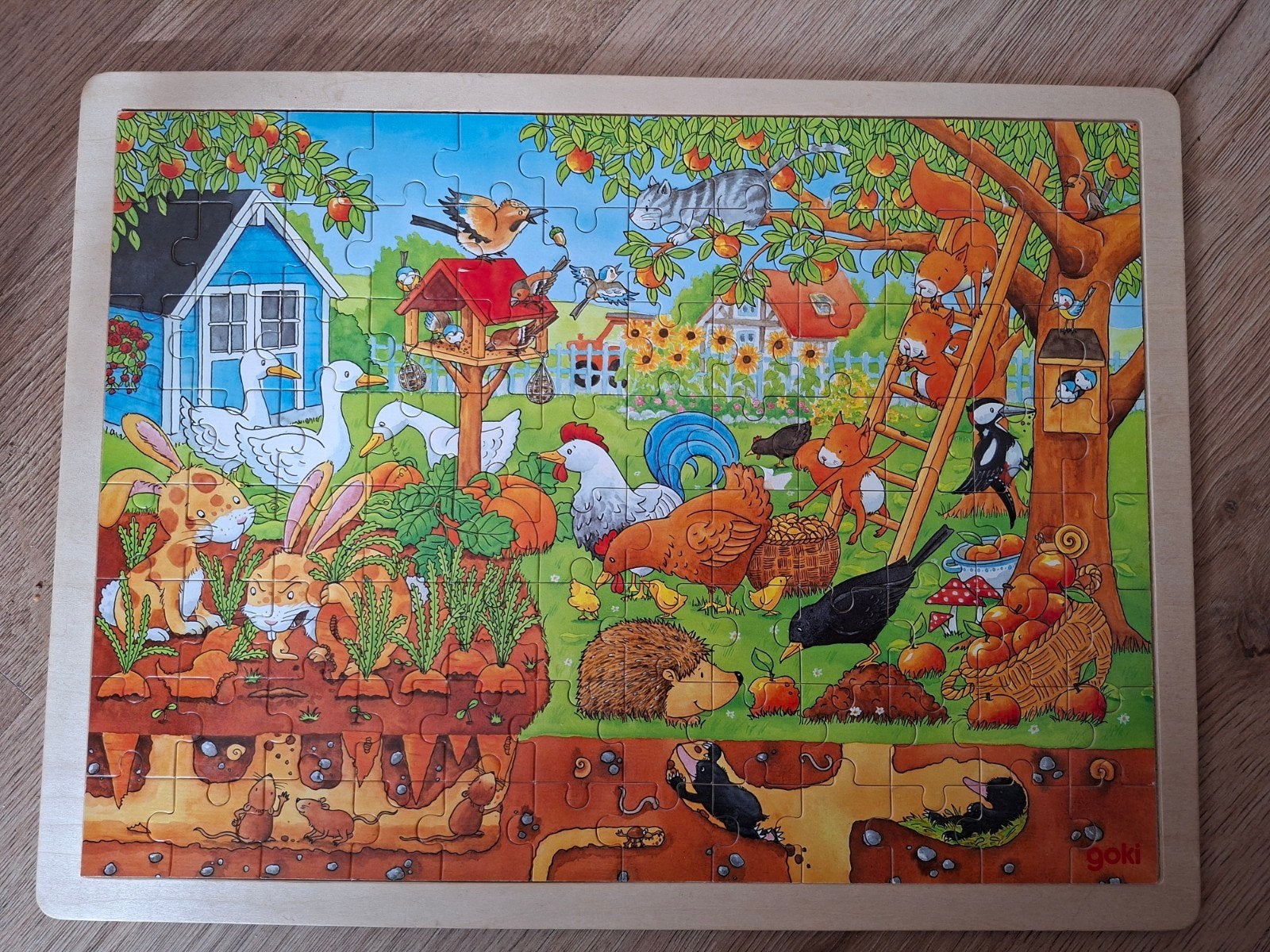 Houten puzzel Goki - onze tuin - 96 stukjes, Zo goed als nieuw, Van hout, 4 tot 6 jaar, Meer dan 50 stukjes