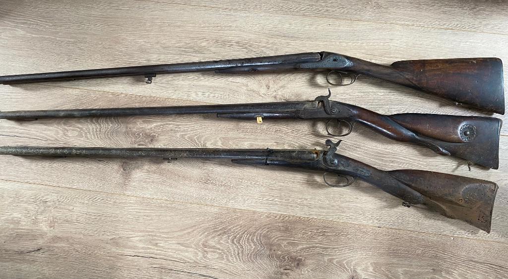 Set van 3 Antieke Percussie Geweren voor Restauratie, Verzamelen, Ophalen of Verzenden, Overige soorten, Overige gebieden, Overige typen