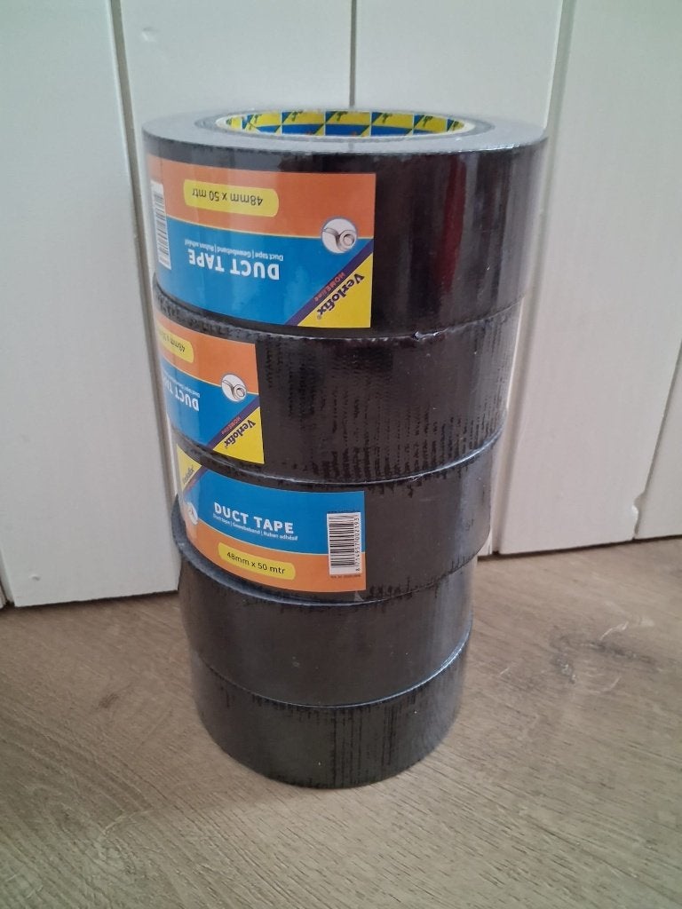 Gloednieuwe Duct Tape (5 rollen van 48mm x 50m) Verlofix, Zwart, Zelfklevend, Overige thema's, Nieuw