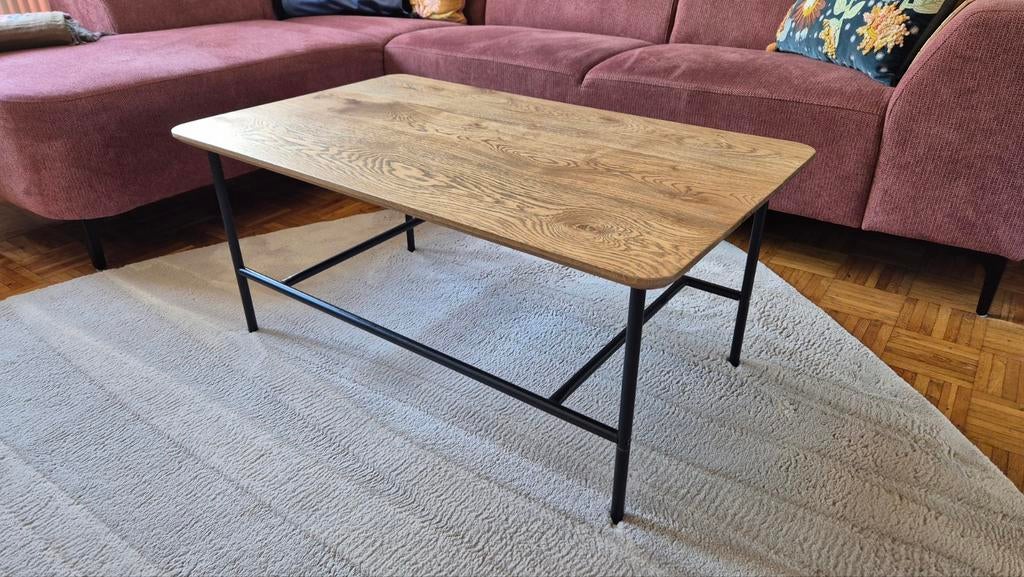 Salontafel met massief eiken blad 60x100cm, Huis en Inrichting, Tafels | Salontafels, Ophalen, 50 tot 100 cm, 50 tot 100 cm, Zo goed als nieuw