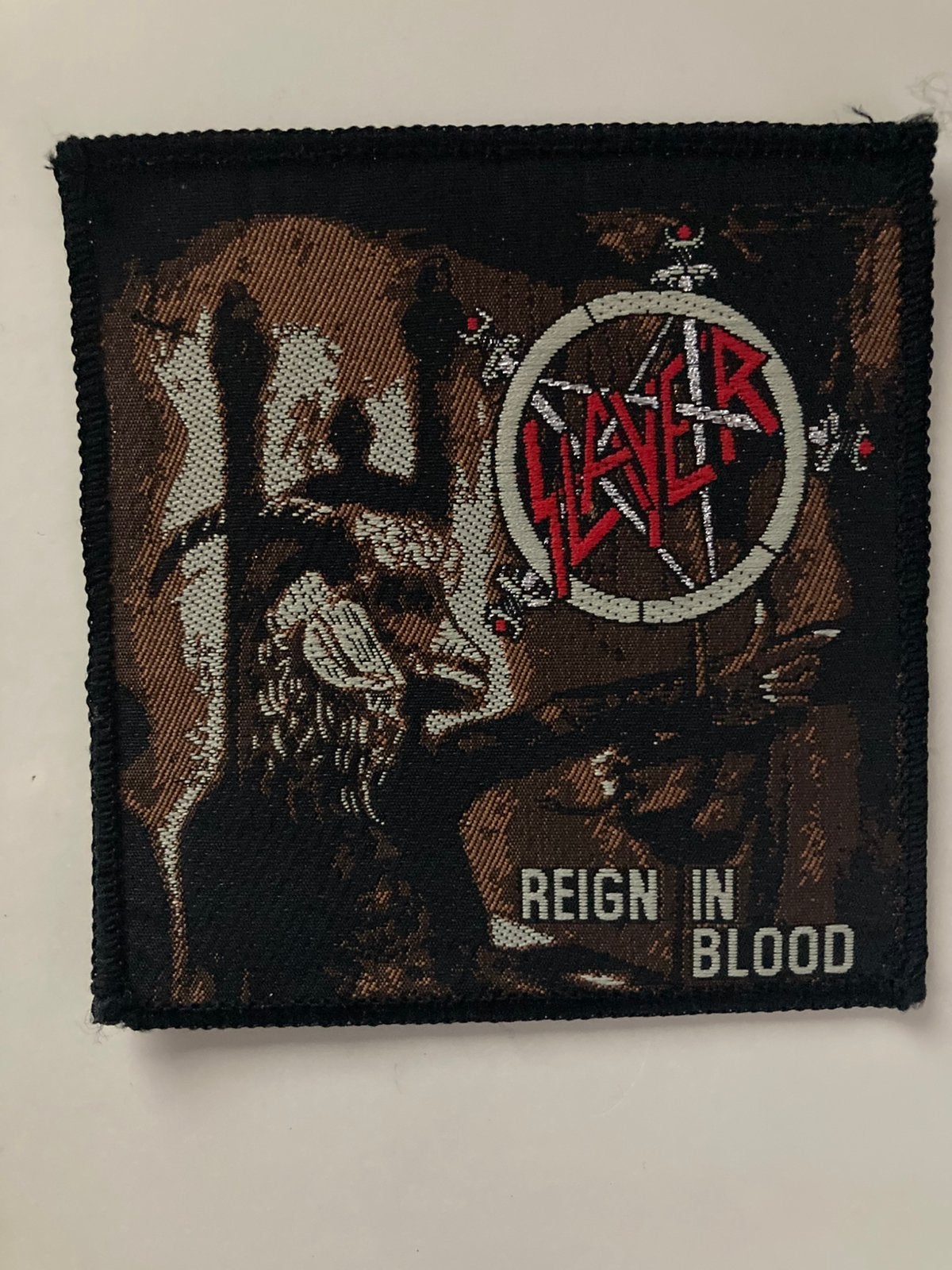 vintage geweven Slayer – Reign in Blood patch uit jaren 80, Ophalen of Verzenden, Zo goed als nieuw, Kleding