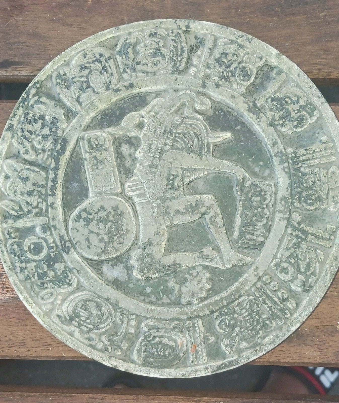 Oude Azteekse Kalender Plaat - Decoratief Metaal, Ophalen of Verzenden